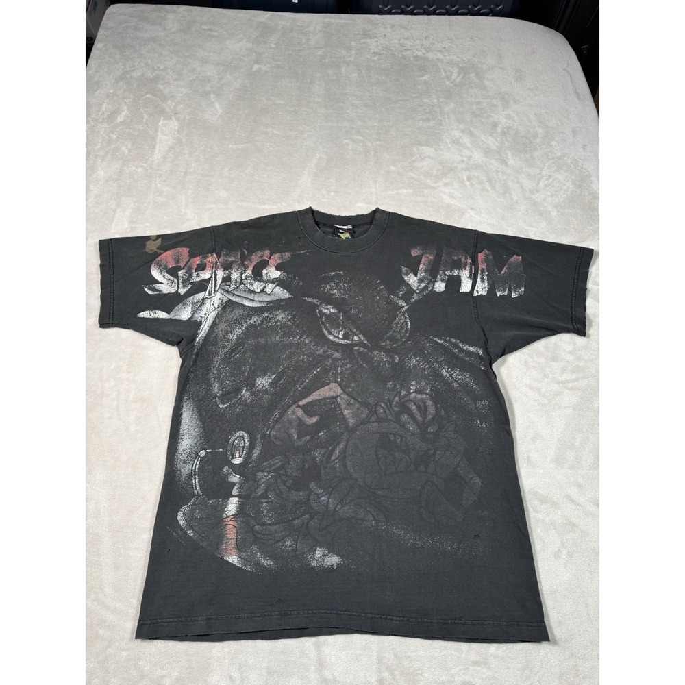Vintage 90s Space Jam T Shirt Size XL Black Taz Bug Bunny MADE IN USA